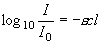 \log _{10} \frac{I}{{I_0 }} =  - \varepsilon cl