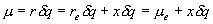 \mu  = r\delta q = r_e \delta q + x\delta q = \mu _e  + x\delta q